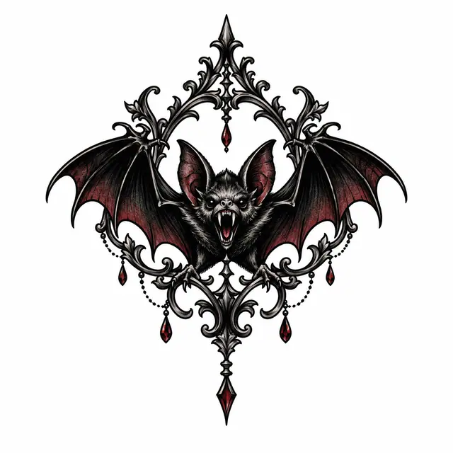 Blackwork gothic bat tattoo design for the ankle