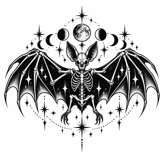 Blackwork gothic bat tattoo design for the shoulder
