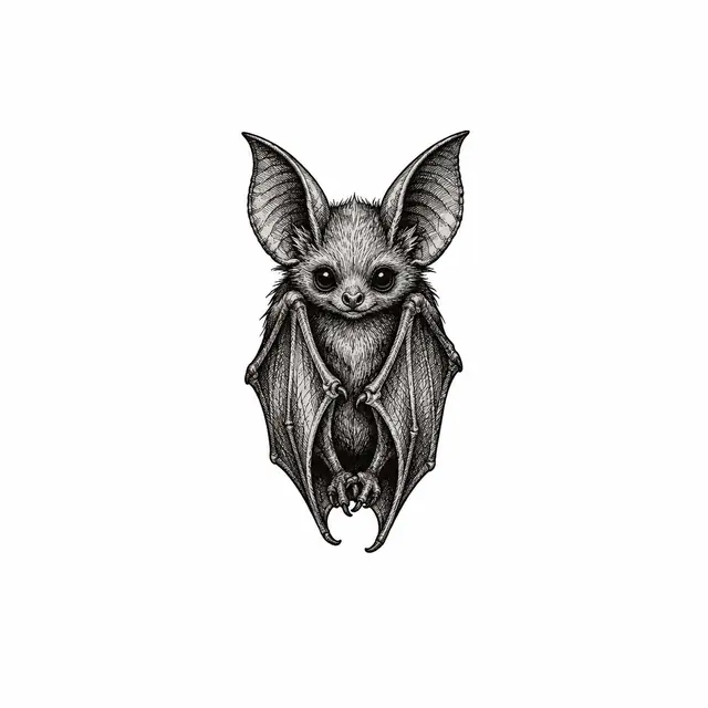 Engraving-style gothic bat tattoo design for the wrist