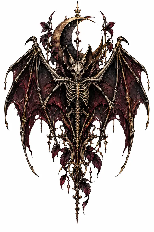 Neo-traditional gothic bat tattoo design for the upper arm (half sleeve)