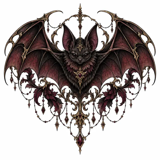 Neo-traditional gothic bat tattoo design for the shoulder