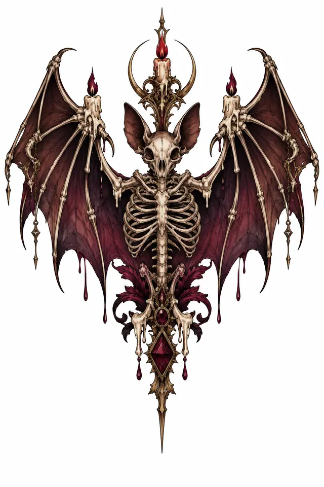 Neo-traditional gothic bat tattoo design for the sternum