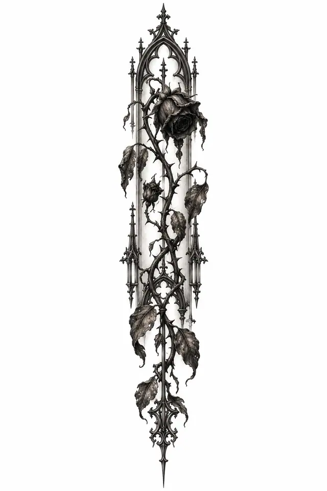 Black and grey black rose tattoo design for the spine