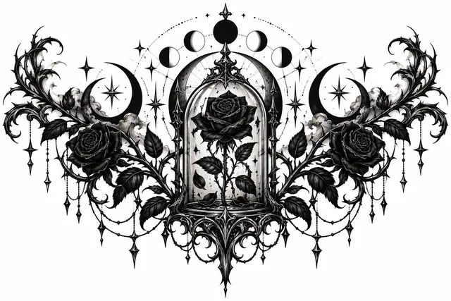 Blackwork black rose tattoo design for the chest
