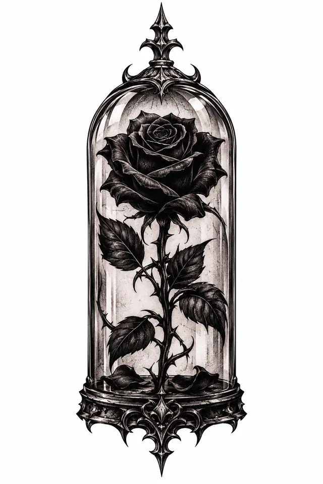 Blackwork black rose tattoo design for the forearm