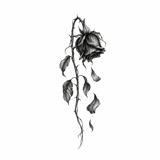 Fine-line black rose tattoo design for the ankle
