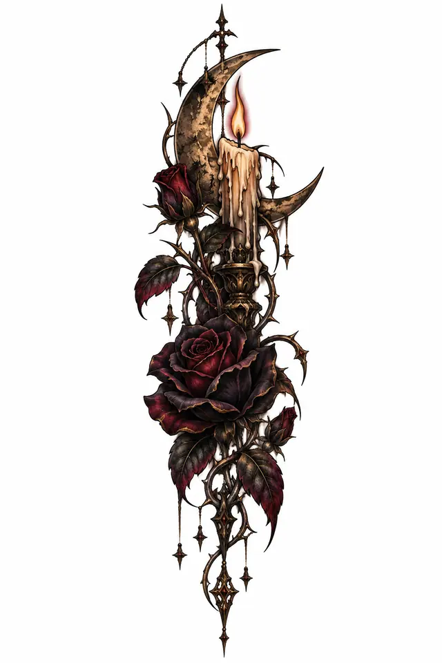 Neo-traditional black rose tattoo design for the forearm