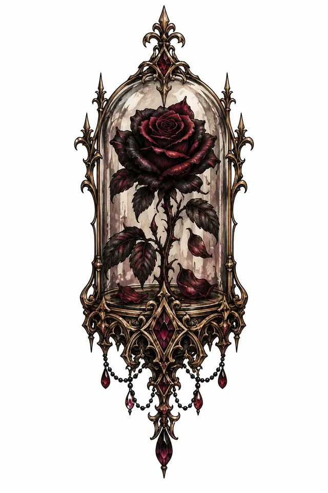 Neo-traditional black rose tattoo design for the hand