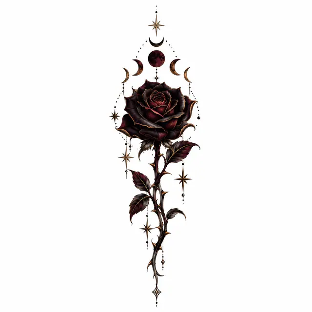 Neo-traditional black rose tattoo design for the wrist