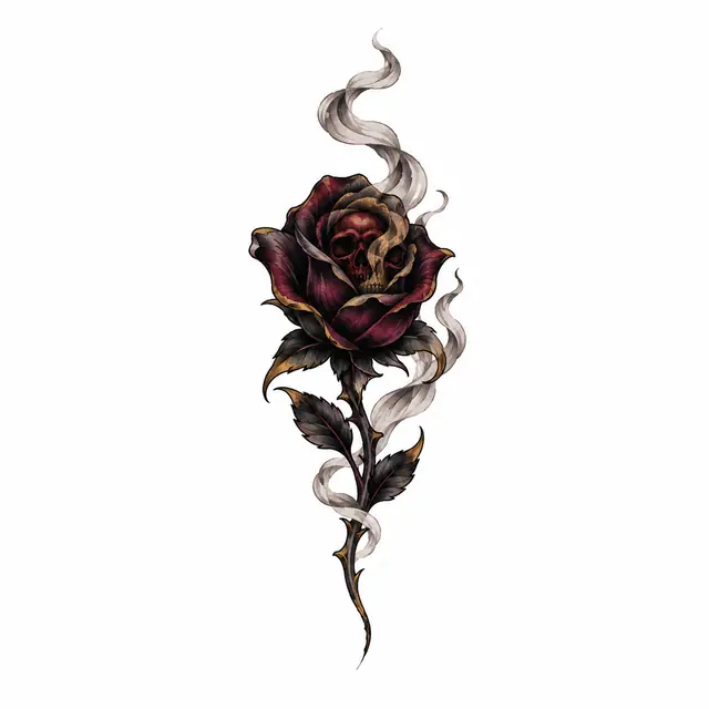 Neo-traditional black rose tattoo design for the wrist