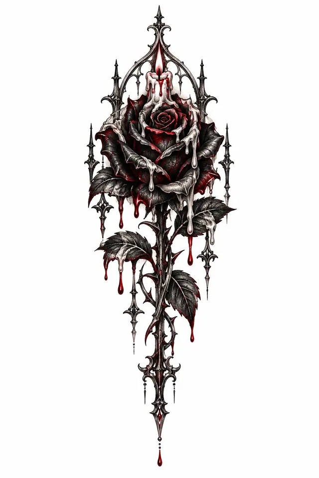 Red and black black rose tattoo design for the hand