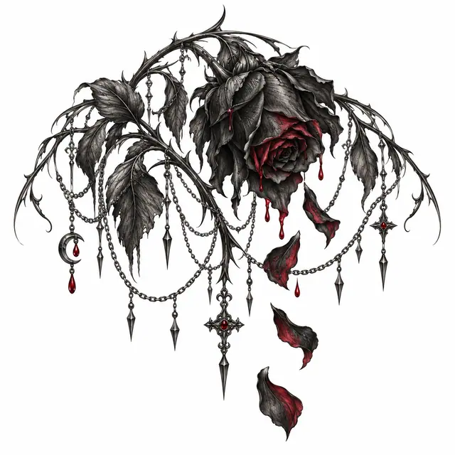 Red and black black rose tattoo design for the shoulder