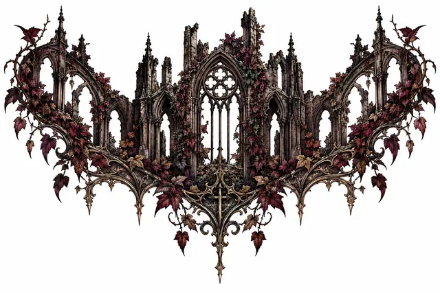 Neo-traditional gothic cathedral tattoo design for the chest
