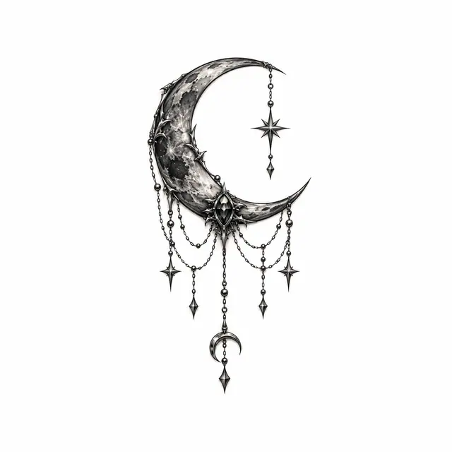 Black and grey gothic moon tattoo design for the wrist