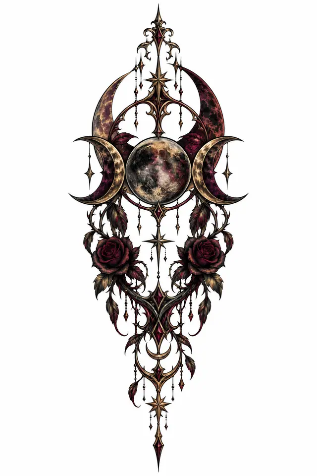 Neo-traditional gothic moon tattoo design for the forearm