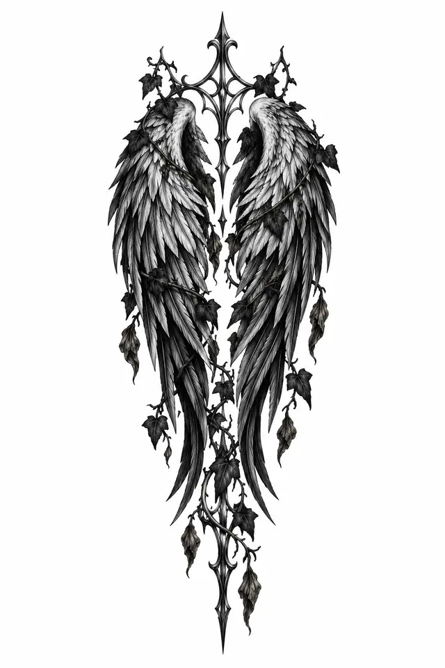 Blackwork fallen angel tattoo design for the forearm