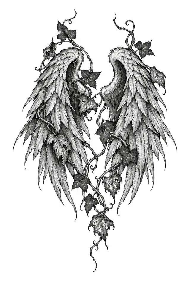 Dotwork fallen angel tattoo design for the hand