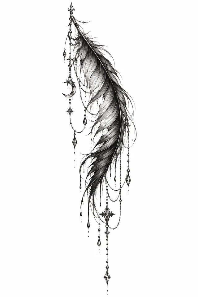 Fine-line fallen angel tattoo design for the thigh
