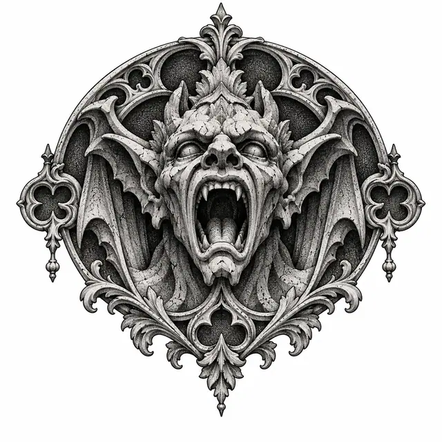Dotwork gargoyle tattoo design for the shoulder