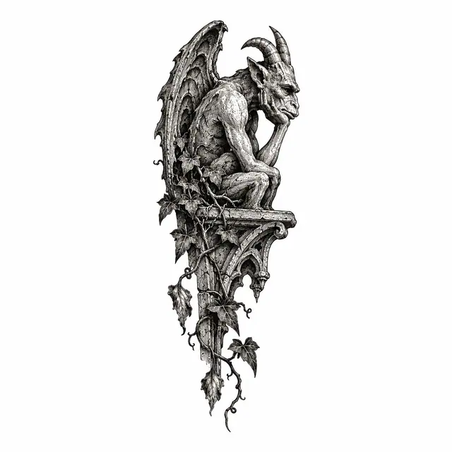 Engraving-style gargoyle tattoo design for the wrist