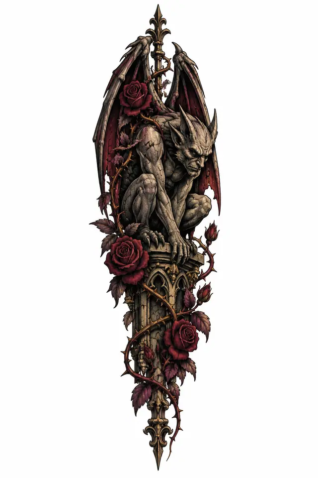 Neo-traditional gargoyle tattoo design for the forearm