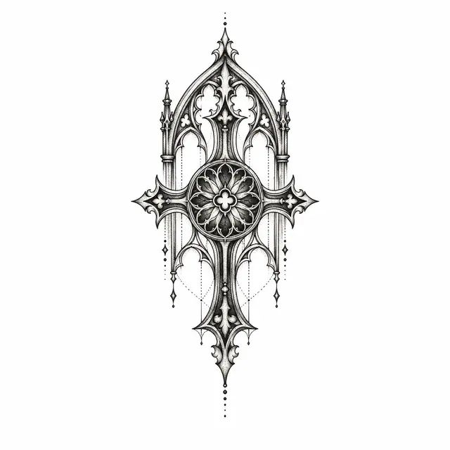 Dotwork gothic cross tattoo design for the ankle