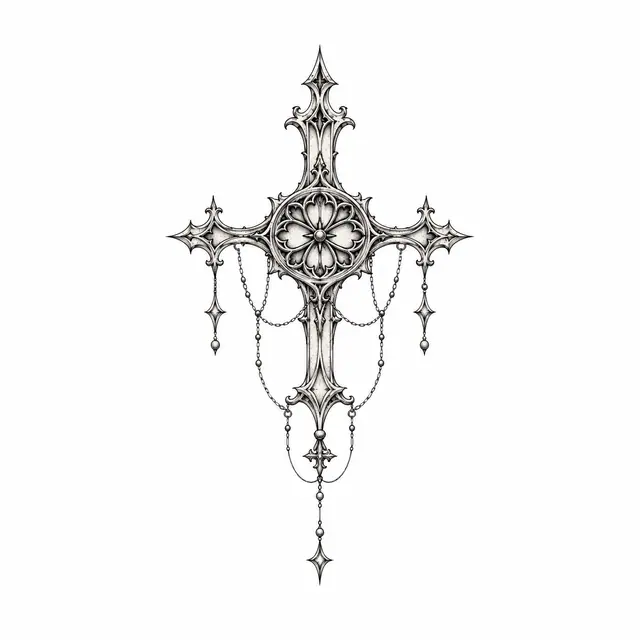 Fine-line gothic cross tattoo design for the wrist