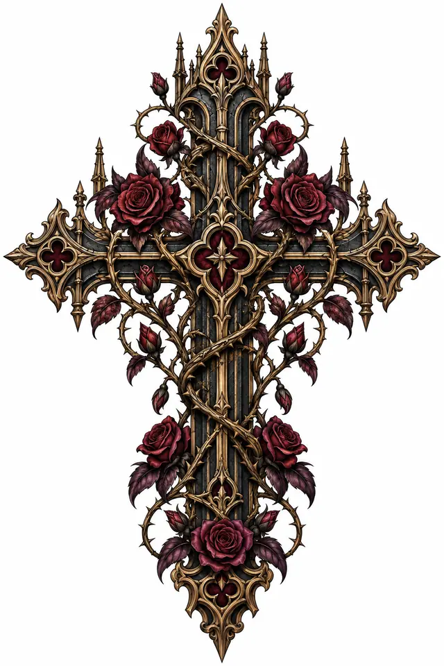 Neo-traditional gothic cross tattoo design for the back