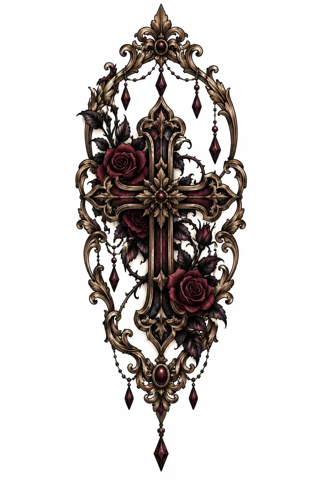 Modèle de tatouage croix gothique style néo-traditionnel pour l'avant-bras