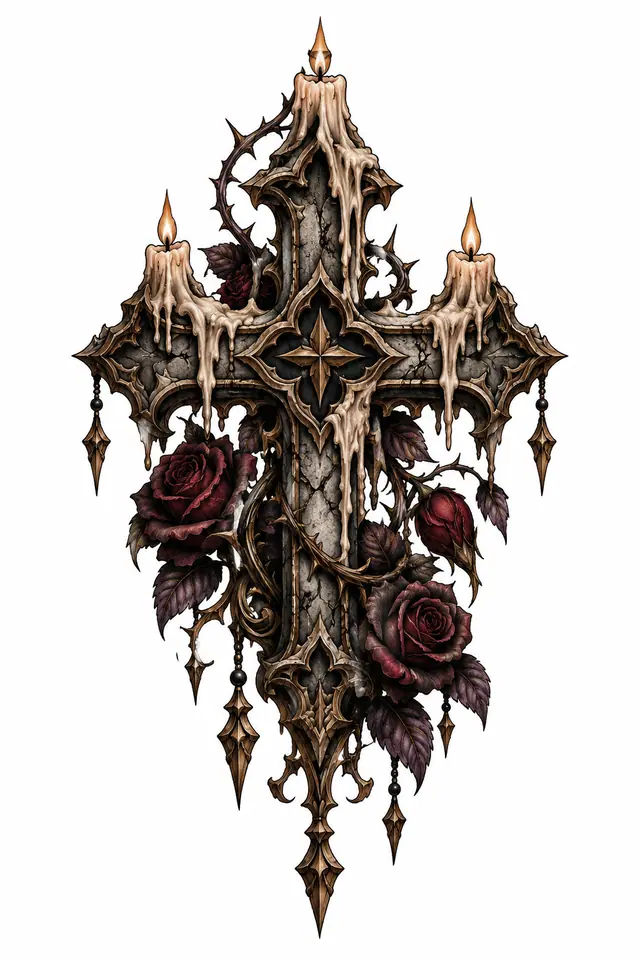 Neo-traditional gothic cross tattoo design for the hand