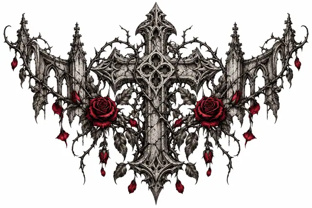 Red and black gothic cross tattoo design for the chest