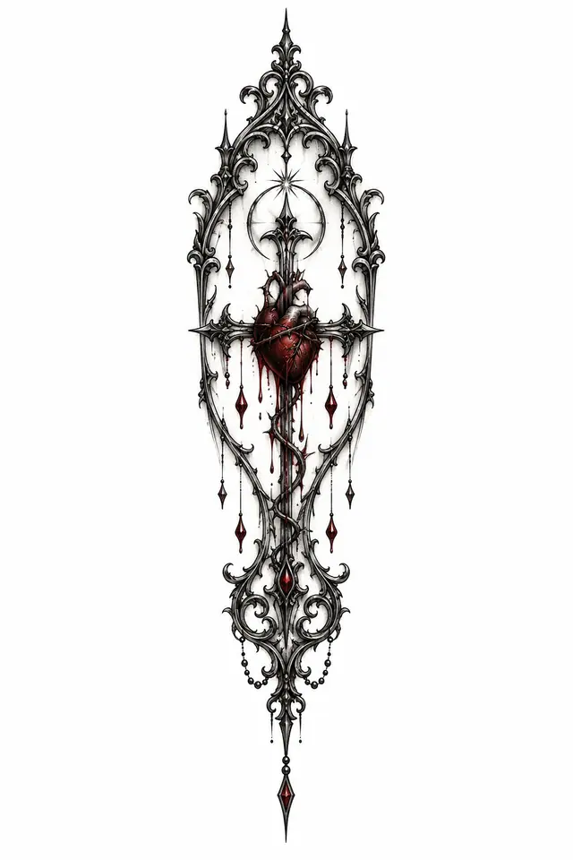 Red and black gothic cross tattoo design for the forearm