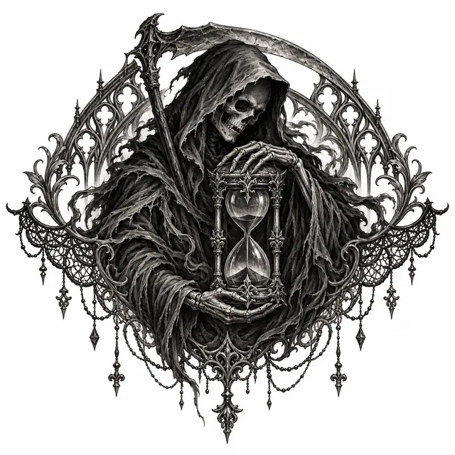 Black and grey grim reaper tattoo design for the shoulder