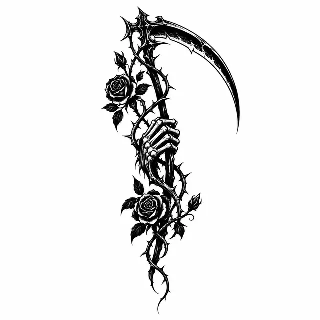 Blackwork grim reaper tattoo design for the ankle