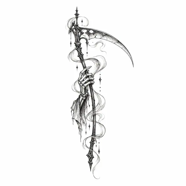 Fine-line grim reaper tattoo design for the ankle