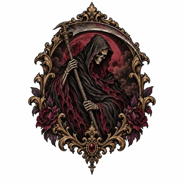 Neo-traditional grim reaper tattoo design for the shoulder