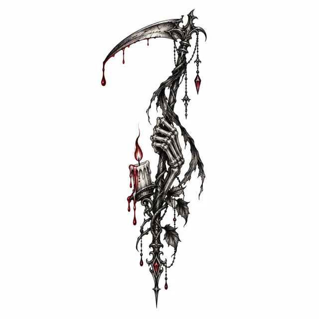 Red and black grim reaper tattoo design for the ankle