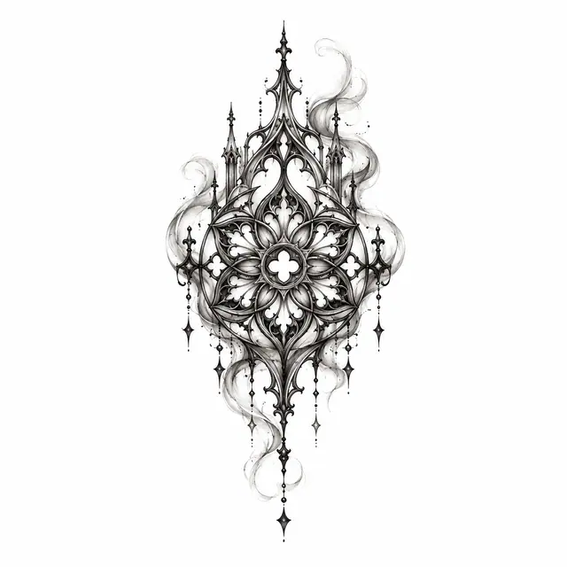 Black and grey gothic lace tattoo design for the ankle