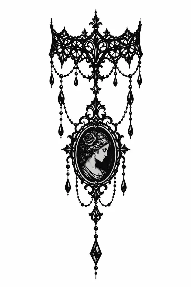 Blackwork gothic lace tattoo design for the forearm