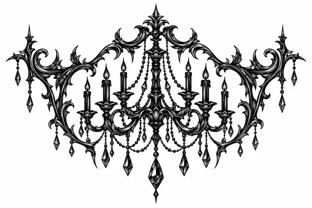 Blackwork gothic lace tattoo design for the throat
