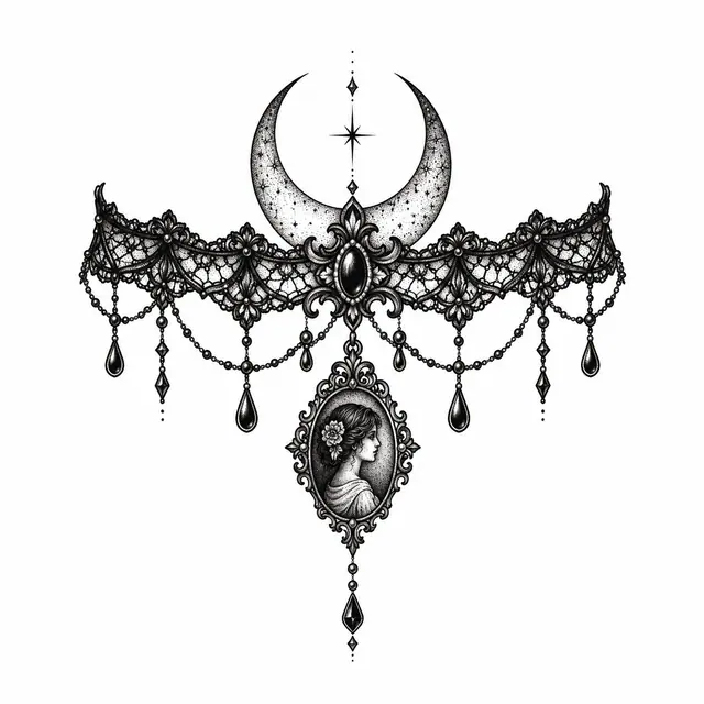 Dotwork gothic lace tattoo design for the ankle