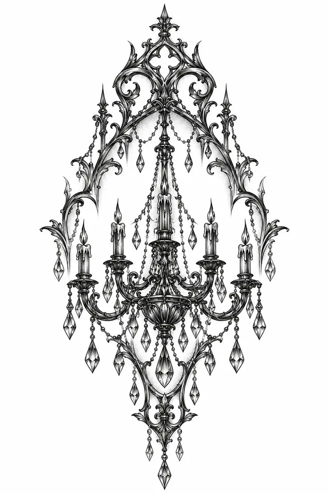 Dotwork gothic lace tattoo design for the sternum
