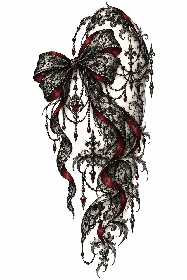 Red and black gothic lace tattoo design for the upper arm (half sleeve)