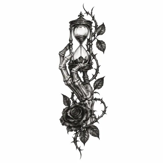 Black and grey memento mori tattoo design for the wrist