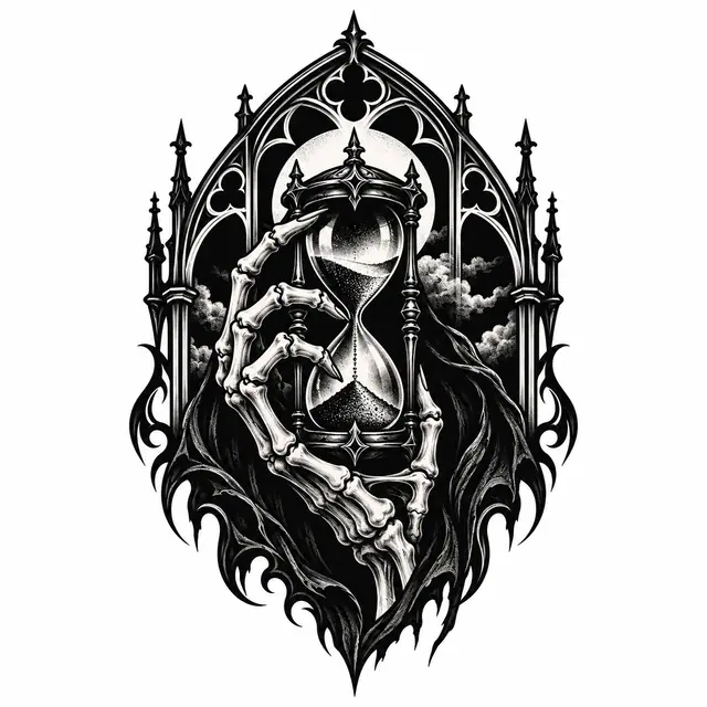 Blackwork memento mori tattoo design for the shoulder