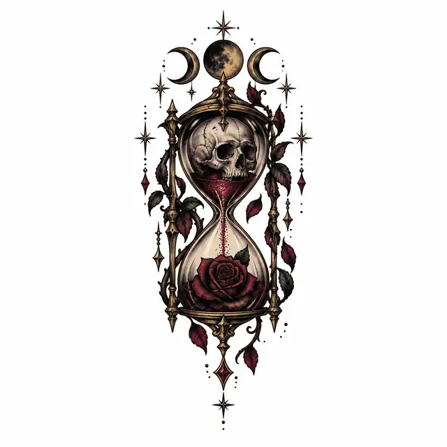 Neo-traditional memento mori tattoo design for the ankle