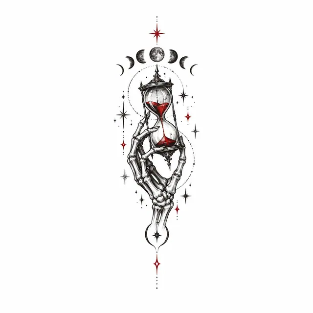 Red and black memento mori tattoo design for the wrist