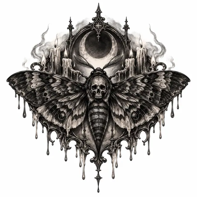 Black and grey gothic moth tattoo design for the shoulder
