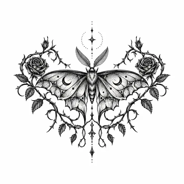 Dotwork gothic moth tattoo design for the wrist