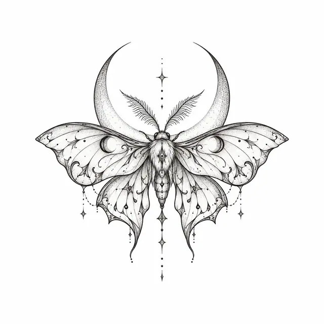 Fine-line gothic moth tattoo design for the ankle